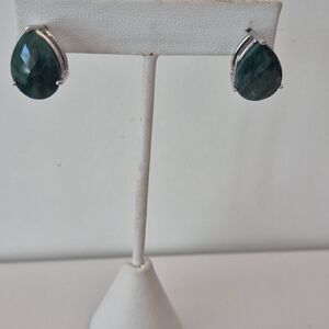 Elegant Sterling Silver and Green Faceted Gemstone Teardrop Earrings